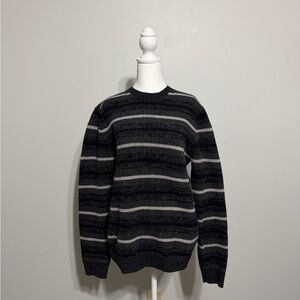 EXPRESS Men's Black and Gray Striped Lambs Wool Sweater